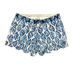 Lilly Pulitzer Buttercup Stretch Short 5" Inseam Seashell Scalloped Hem Womens 0